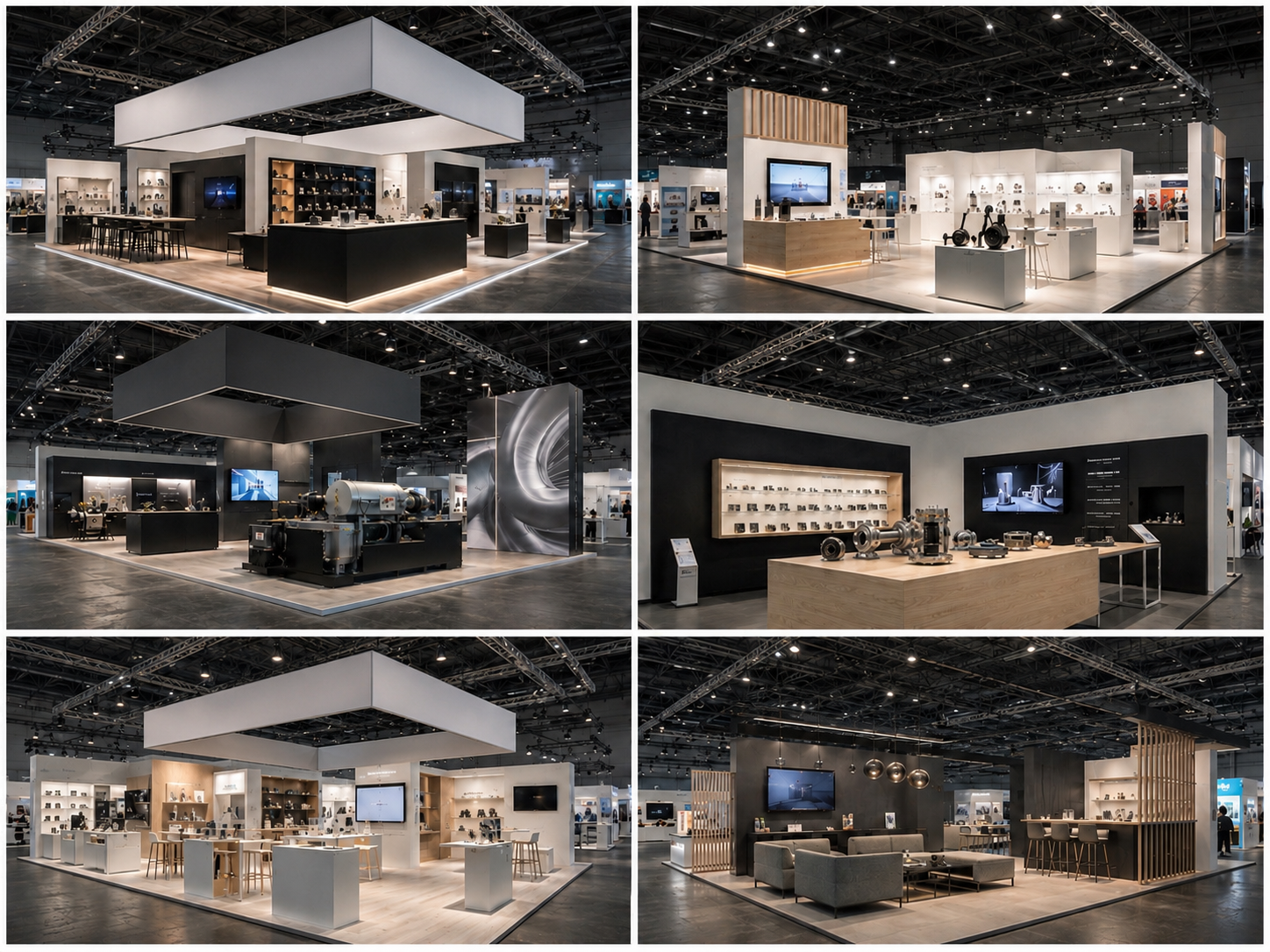Collage of modern exhibition stand references and capabilities